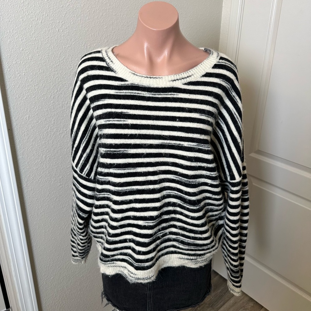 ALLSAINTS Wool Cotton Alpaca Blend Striped Sweater Sz M